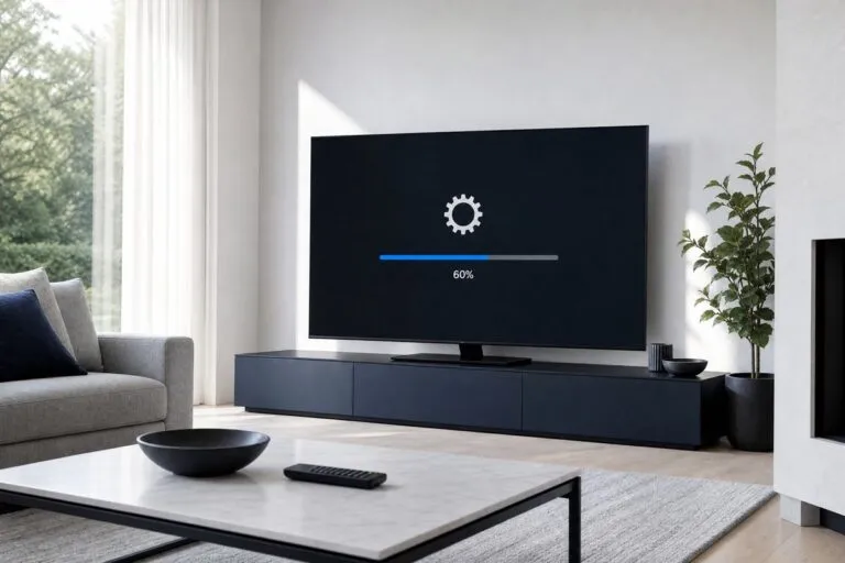 Smart TV software update in progress on screen